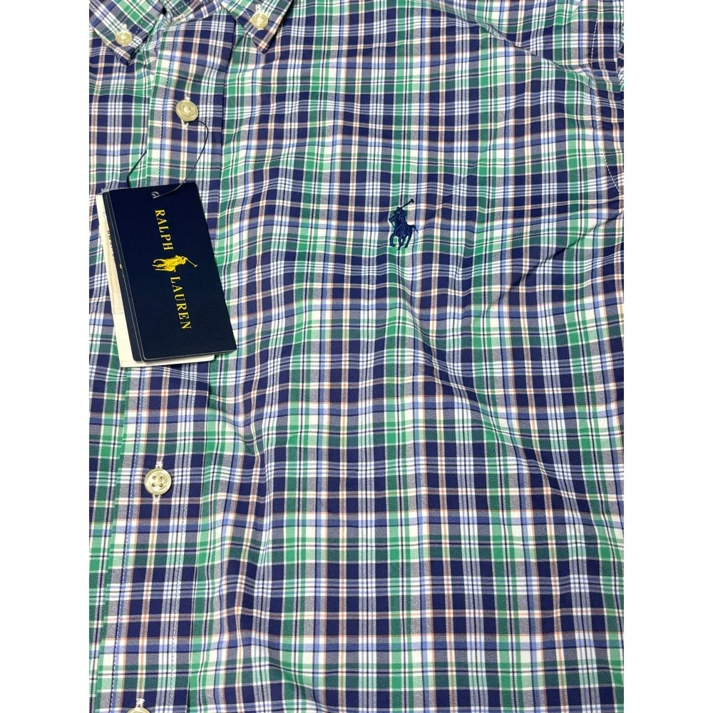 NWT Ralph Lauren Classic Fit Performance Shirt Mens Large Green Navy Plaid
